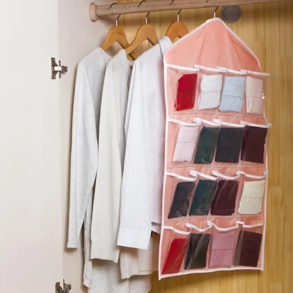 16 Pocket Hanging Organizer – Wardrobe Storage for Socks, Underwear & Accessories