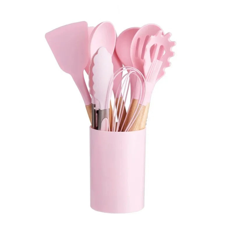 12 Pcs Silicone Kitchen Utensil Set with Holder – Heat Resistant Cooking Spoon Set