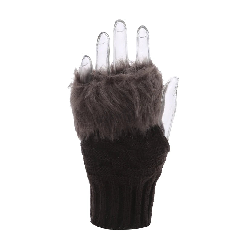Winter Women Gloves – Soft Wool Knit Fingerless Gloves with Fur | Warm & Stylish Hand Warmers