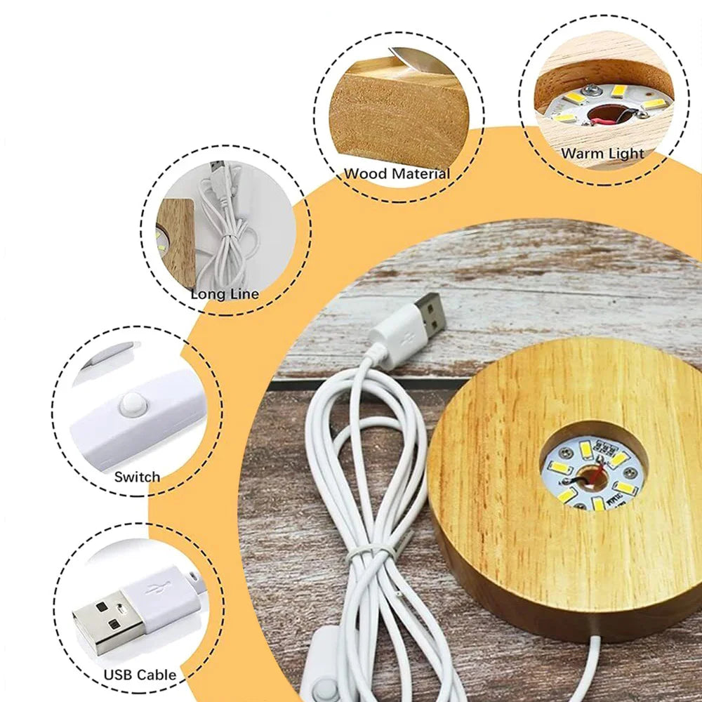 3D Galaxy Crystal Ball Lamp – LED Night Light | Solar System Glass Lamp with Wooden Base