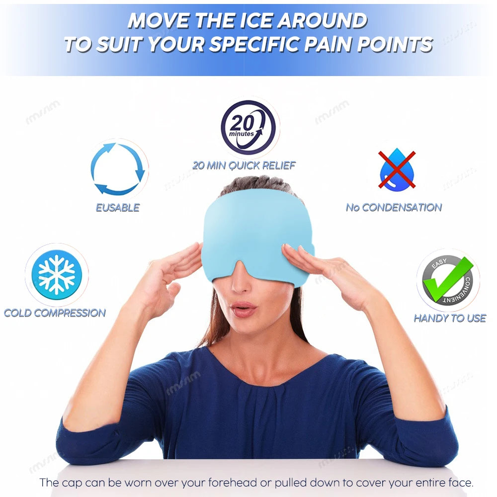 Hot & Cold Therapy Ice Cap – Gel Headache Relief Mask | Migraine Relief & Stress Cooling Cap