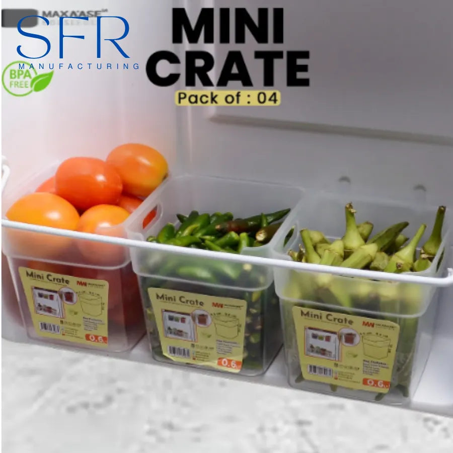 Mini Crate Storage Boxes (Pack of 4) – Multipurpose Organizer Bins | BPA Free Plastic Storage for Kitchen