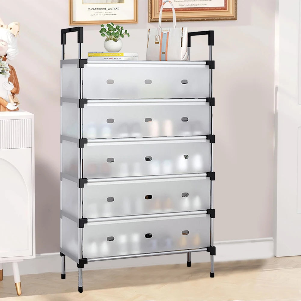 5 Layer Shoe Storage Rack with Dustproof Cover & Handles