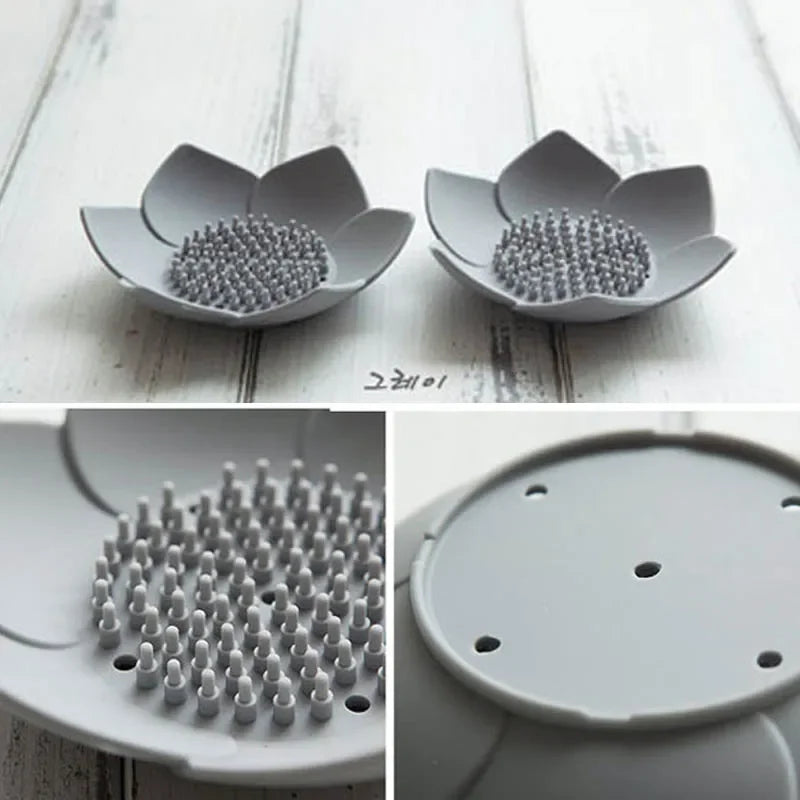 Pack of 3 Silicone Flower Soap Holder with Brush Base – Anti-Slip Self Draining Soap Dish