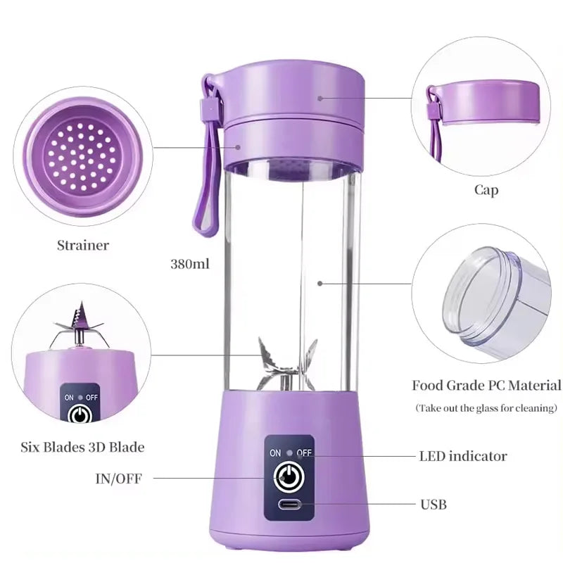 USB Rechargeable Juicer 6 Blades Electric Blender Portable Mixer