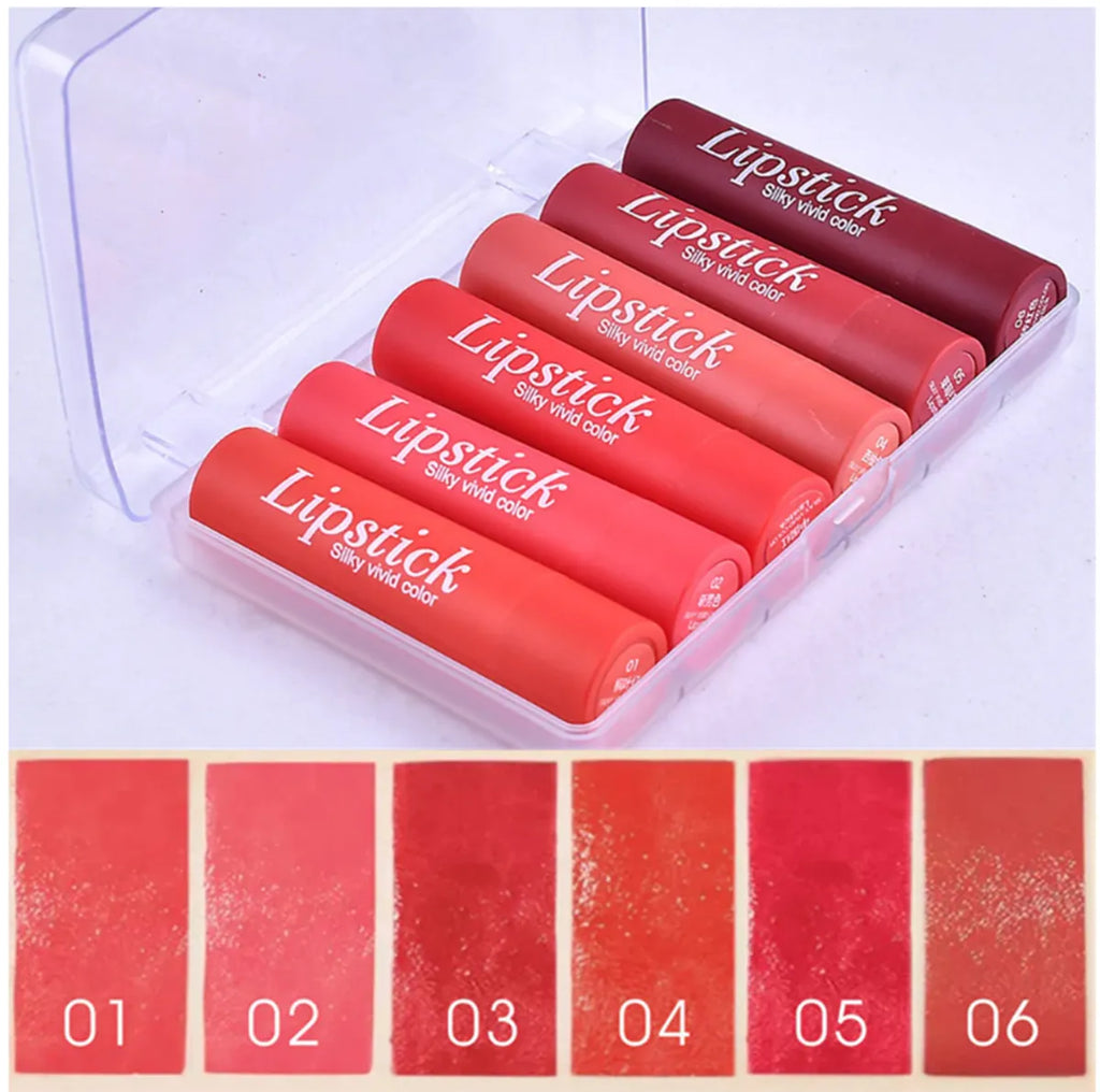 Heng Fang Mini Lipstick Set (6 Shades) – Matte Red & Nude Lipsticks Kit
