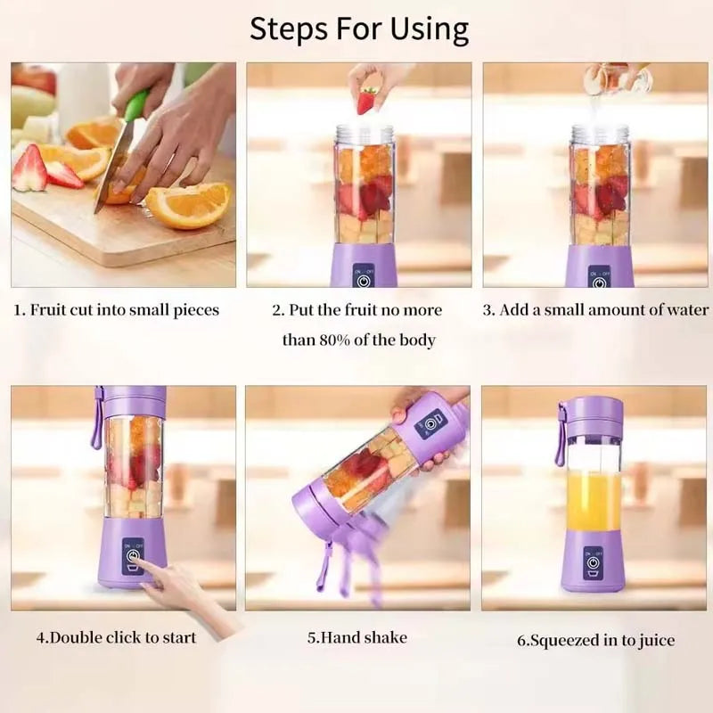USB Rechargeable Juicer 6 Blades Electric Blender Portable Mixer