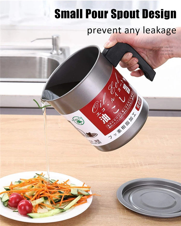 Stainless Steel Oil Pot 1.4L – Oil Strainer Container with Filter | Kitchen Oil Storage & Reuse Pot