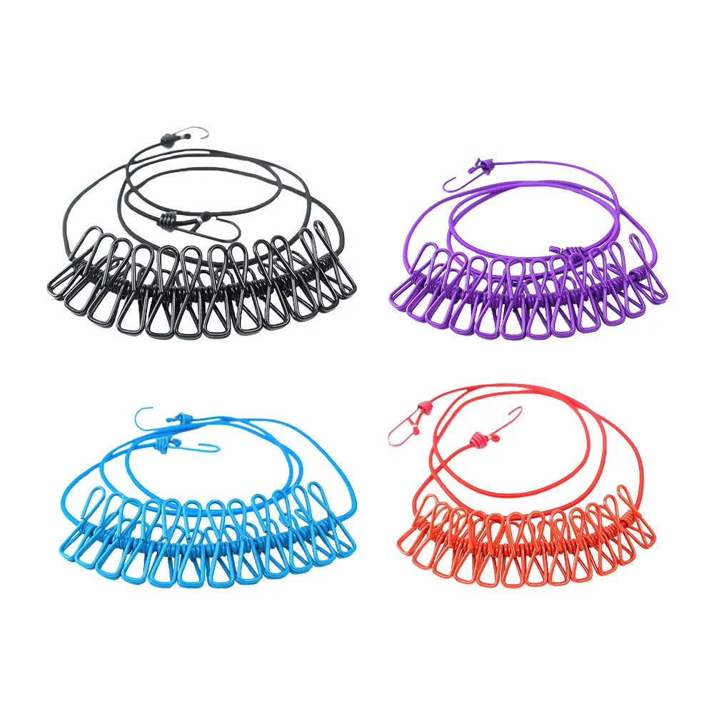 Portable Clothesline 185CM with 12pcs Clips for Home