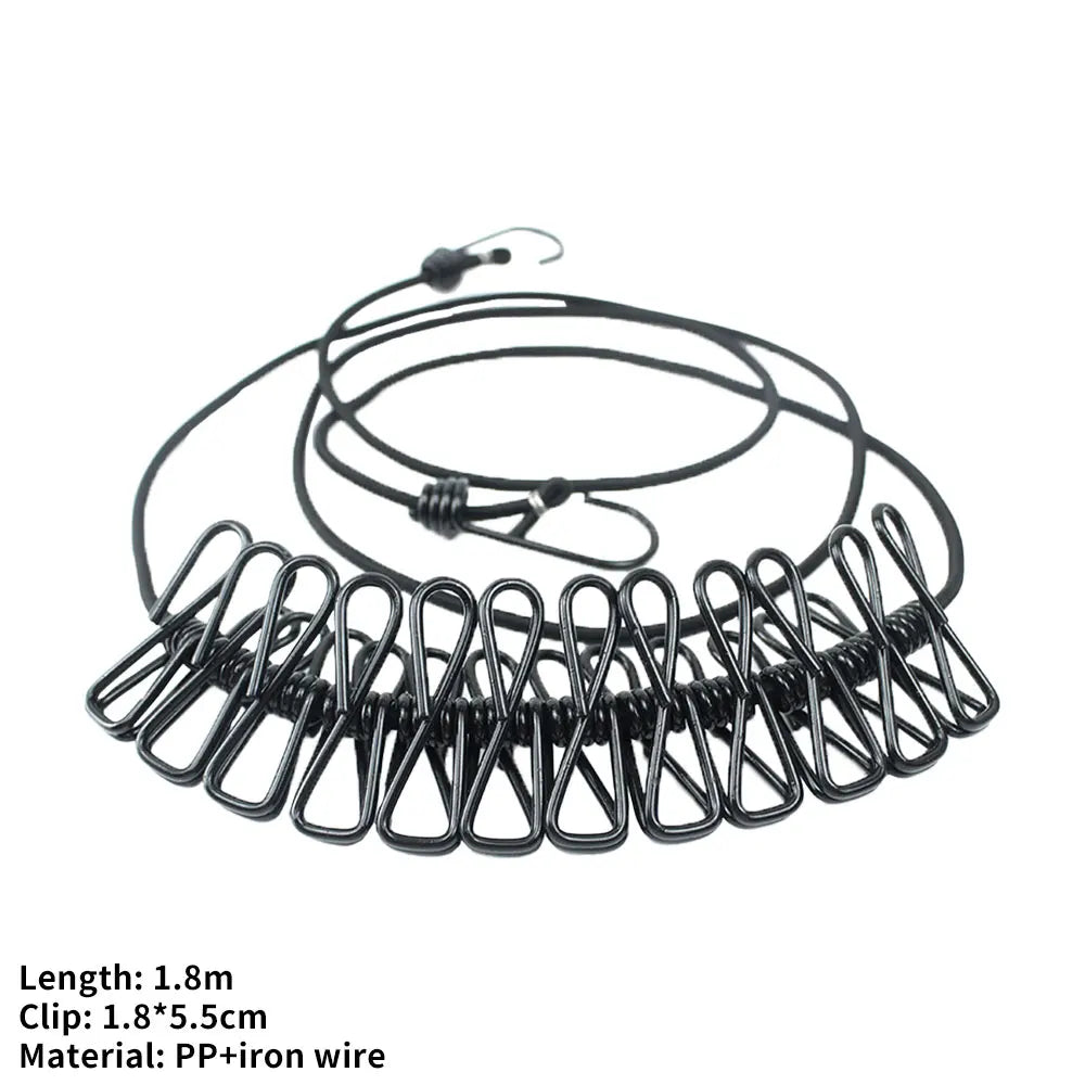 Portable Clothesline 185CM with 12pcs Clips for Home