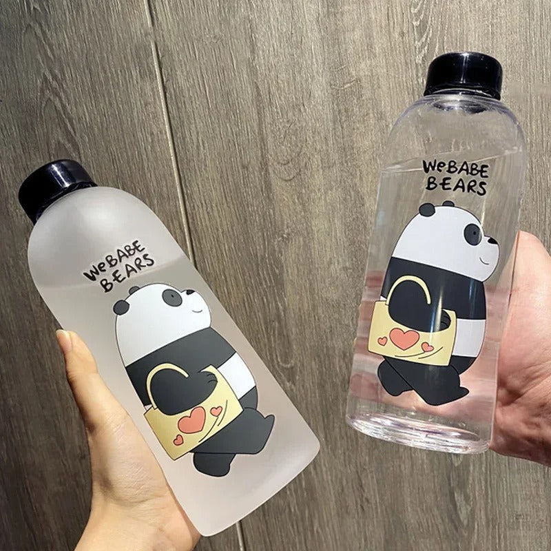Panda Bear Transparent Water Bottle – Cute Straw Bottle (Leakproof & BPA Free)