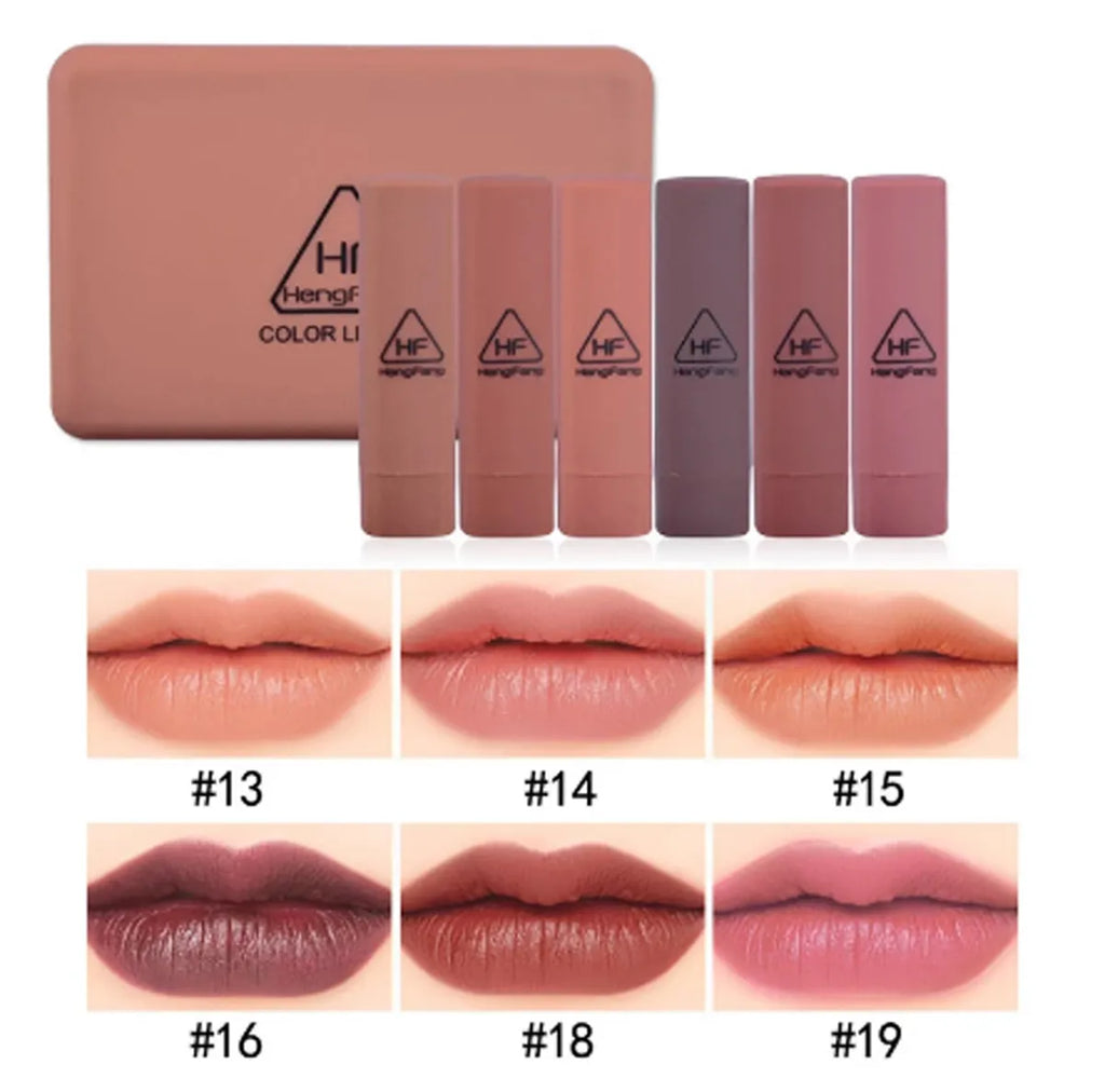 Heng Fang Mini Lipstick Set (6 Shades) – Matte Red & Nude Lipsticks Kit