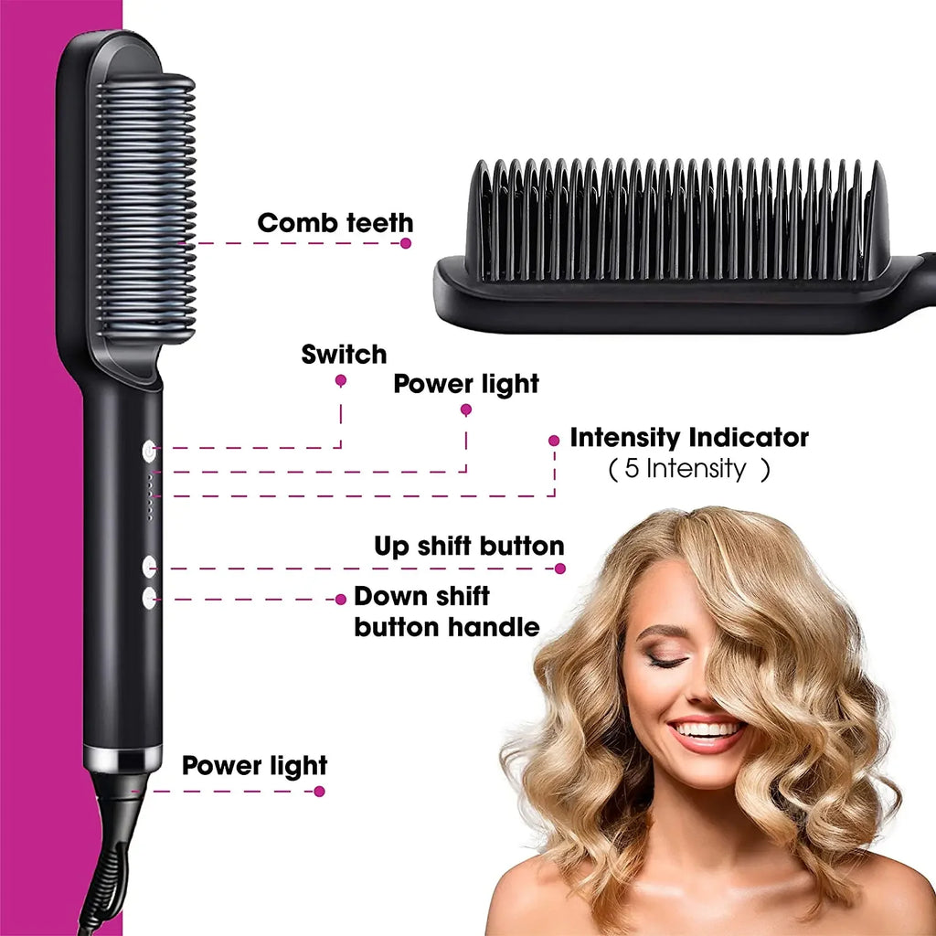 Hair Straightener Brush – 2 in 1 Fast Heating Straightening Comb (Dry & Wet Use)