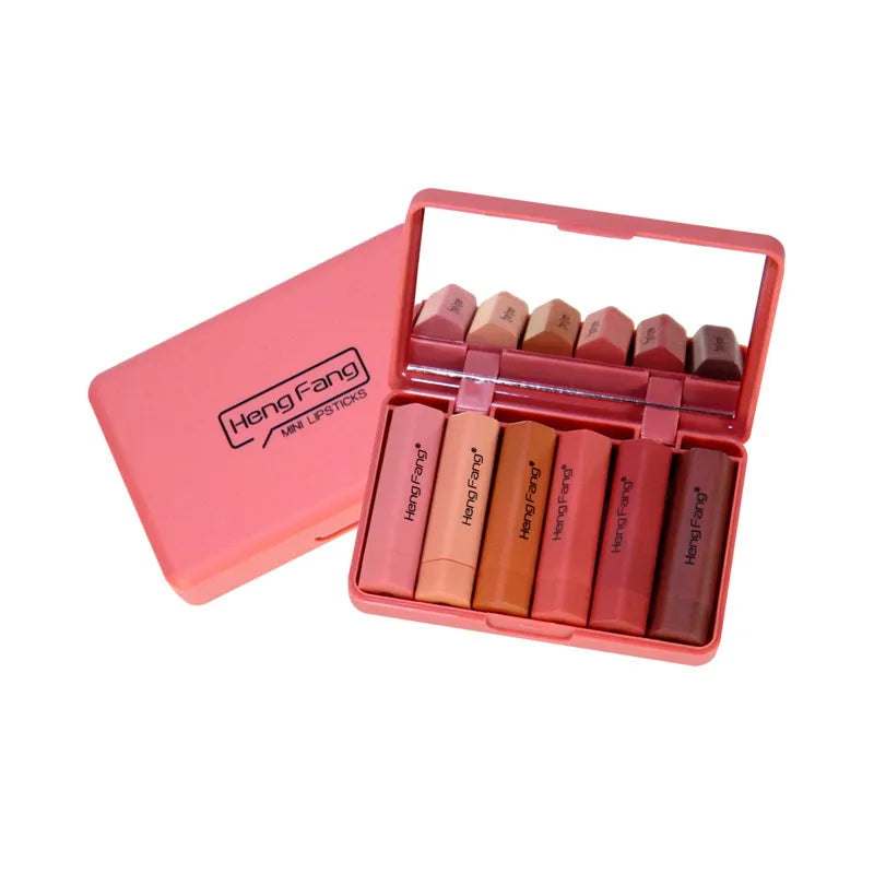 Heng Fang Mini Lipstick Set (6 Shades) – Matte Red & Nude Lipsticks Kit