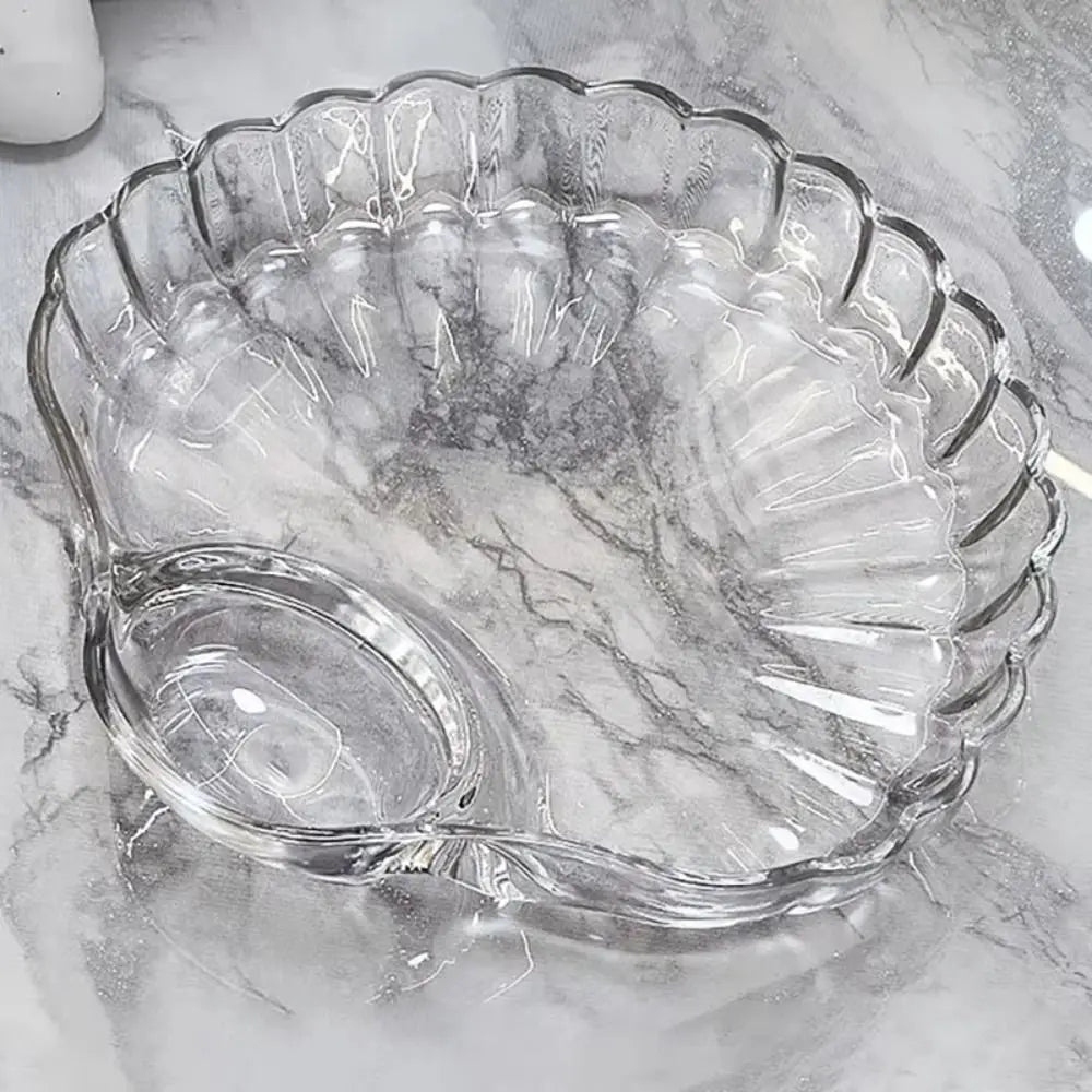 Pack of 2 Crystal Sea Shell Plate – Elegant Glass Serving Plate with Sauce Compartment