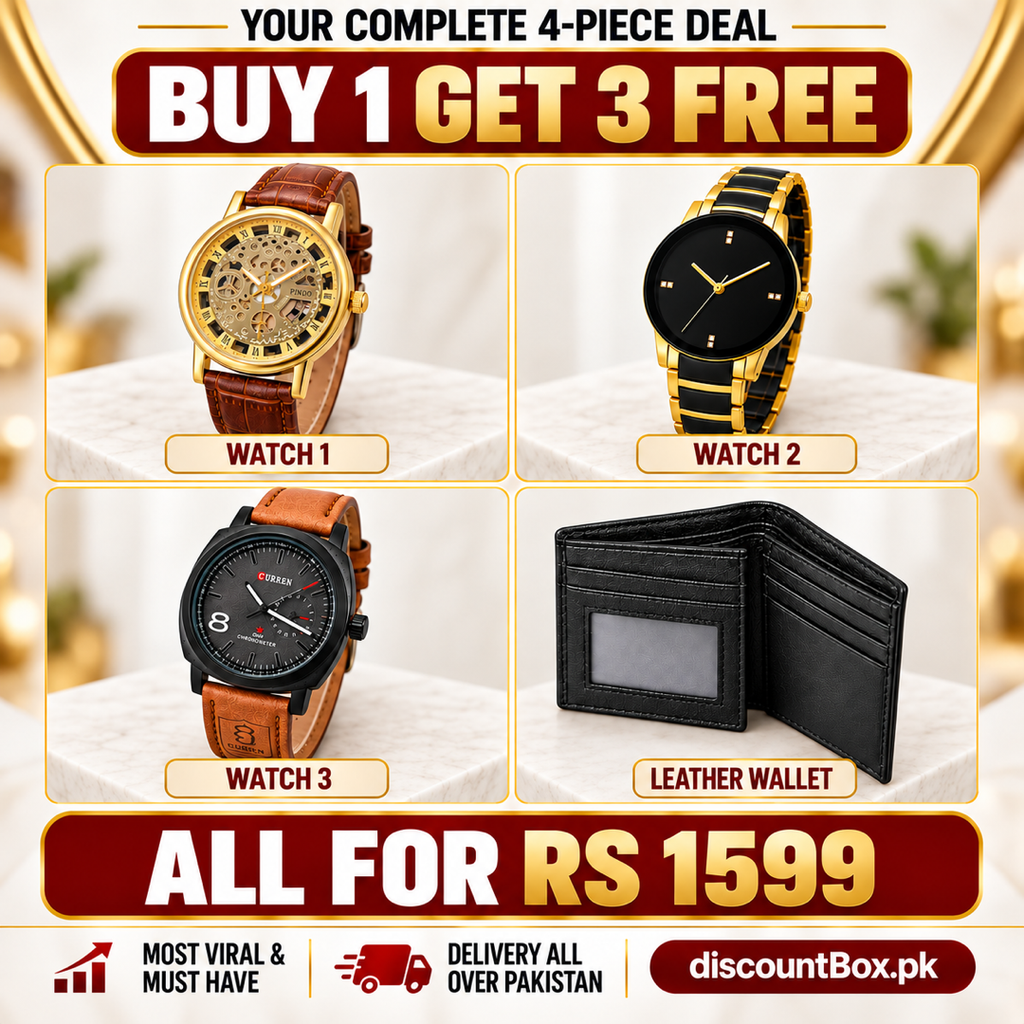 Buy 1 Get 3 Free Deal 3 Wrist Watches & 1 Original Leather Wallet