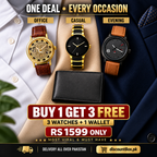 Buy 1 Get 3 Free Deal 3 Wrist Watches & 1 Original Leather Wallet