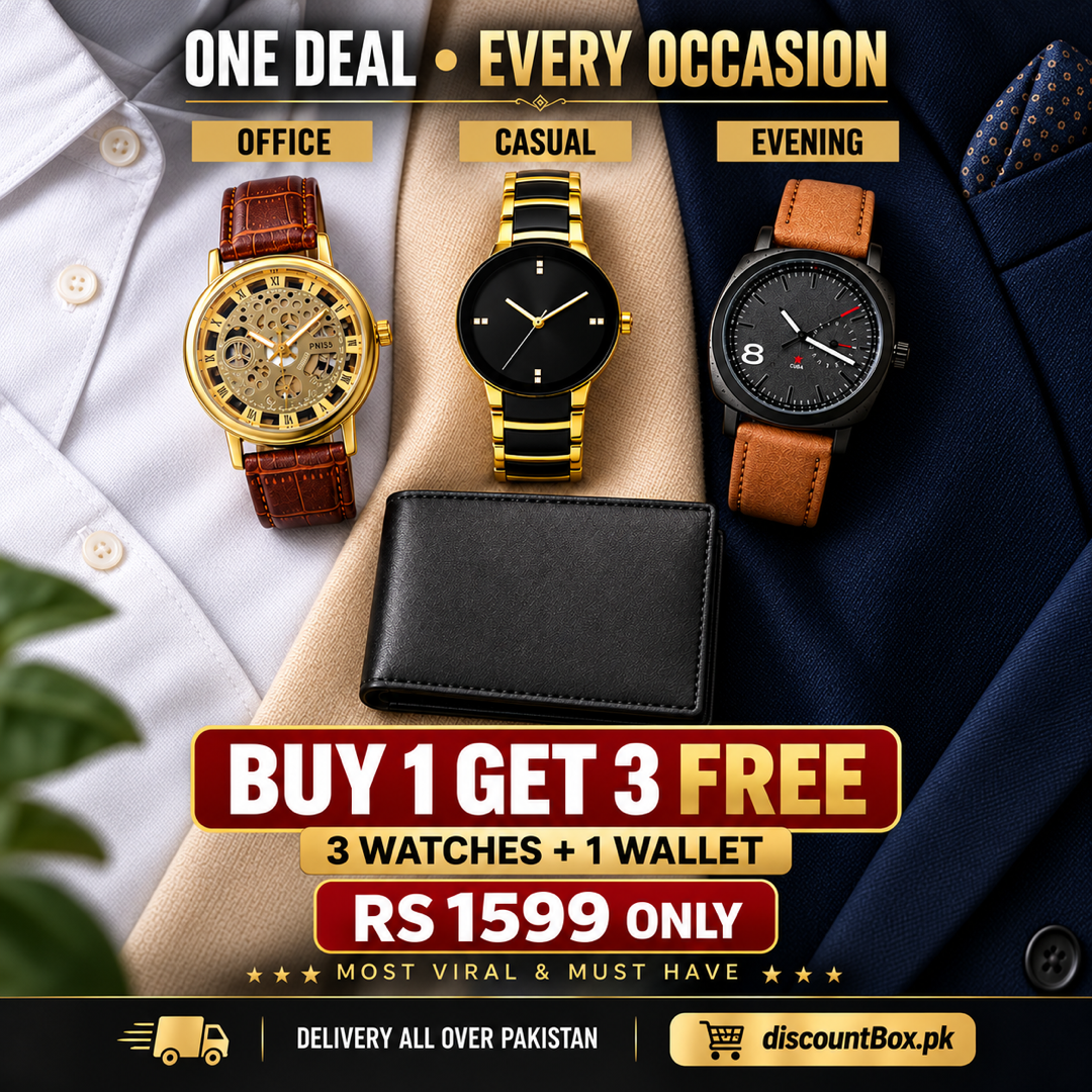 Buy 1 Get 3 Free Deal 3 Wrist Watches & 1 Original Leather Wallet