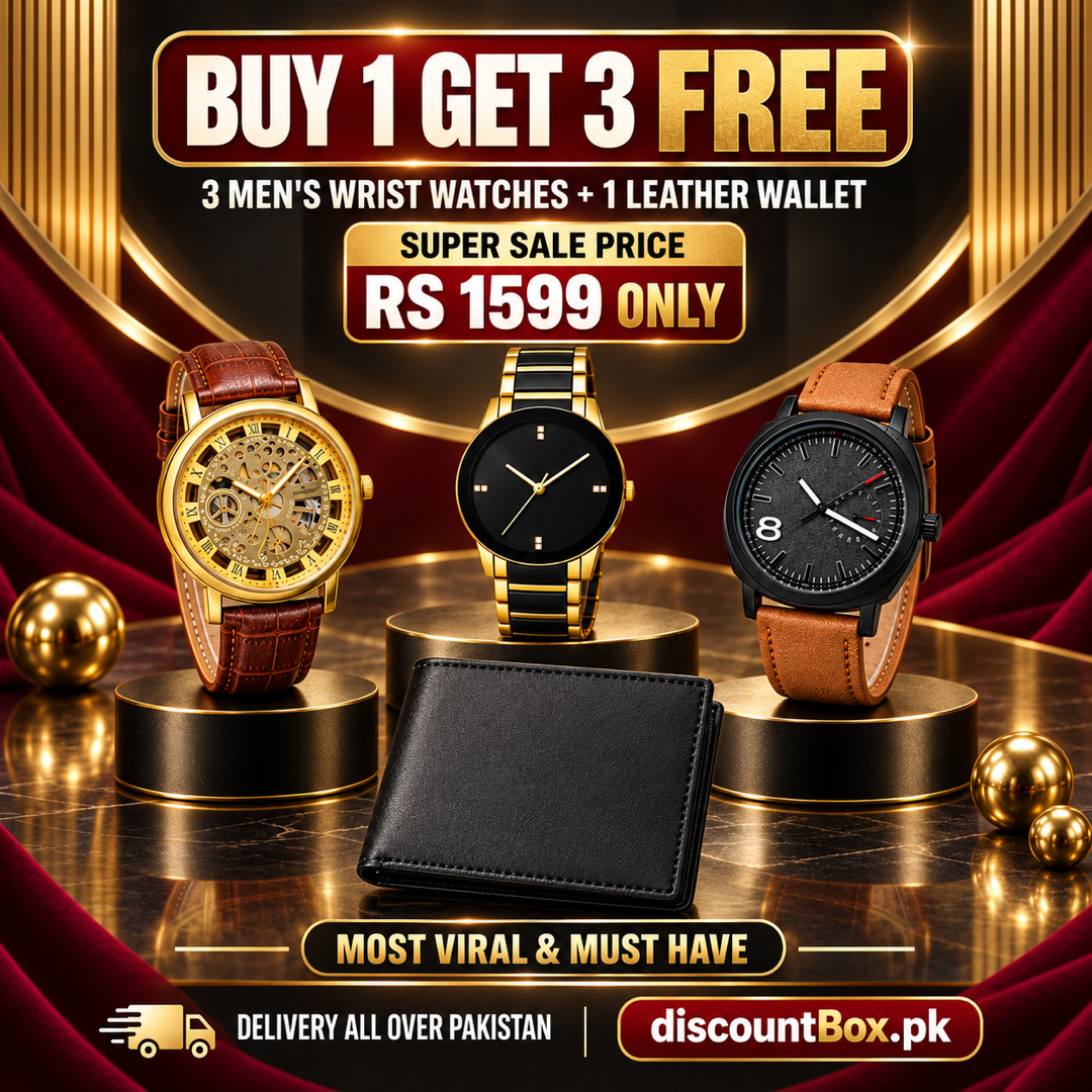 Buy 1 Get 3 Free Deal 3 Wrist Watches & 1 Original Leather Wallet
